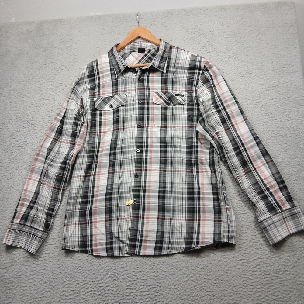 Oakley Plaid Button‎ Up Shirt Men's XL Black Gray Red Long Sleeve Casual Western - Picture 2 of 9